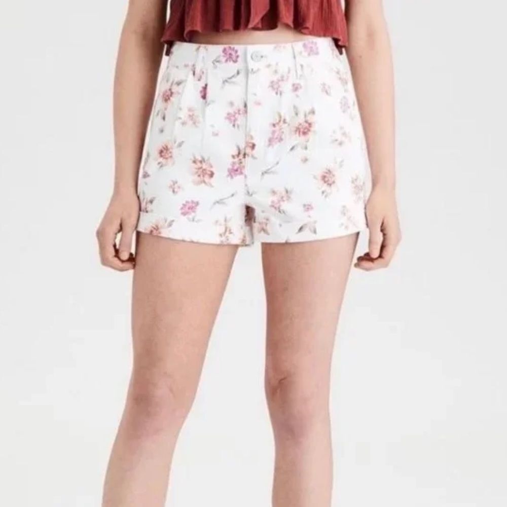 American Eagle Outfitters White Floral High Waist Shorts